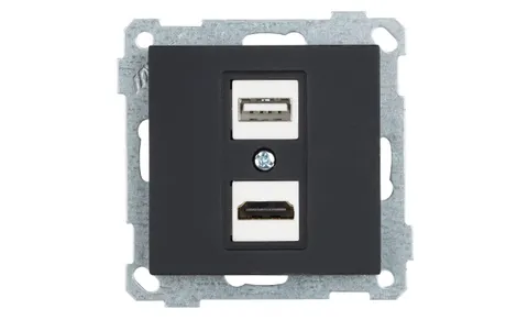 21 - Розетка HDMI + USB Type A, для передачи данных, черный мат