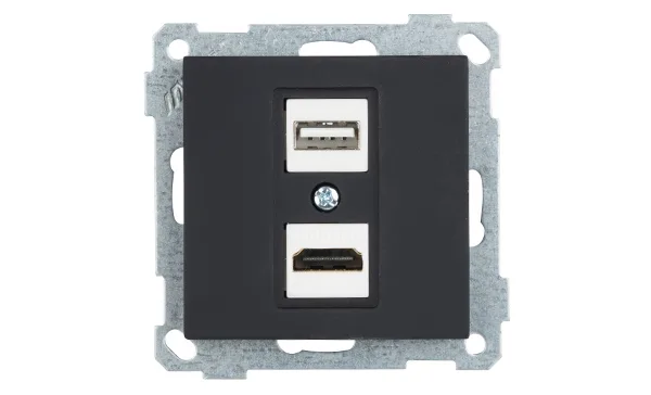 21 - Розетка HDMI + USB Type A, для передачи данных, черный мат