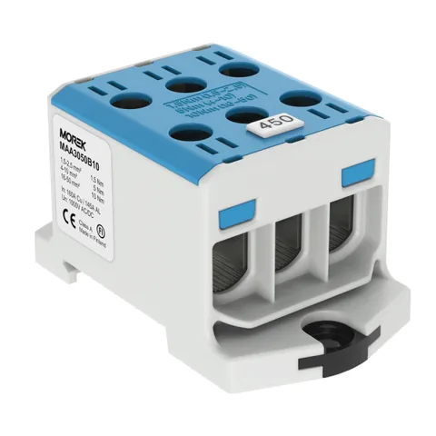 Клемма Morek OTL50-3 синяя, 3xAl/Cu 1,5_150mm², 160(CU)/145(AL)A на клемму, 1000V, винтовые зажимы