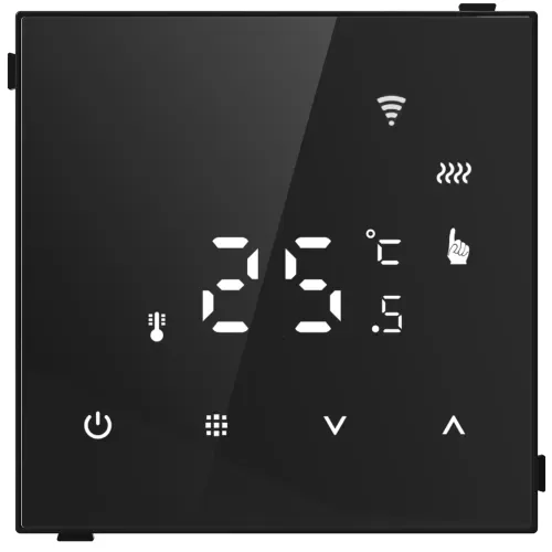 Термостат с датчиком пола с Wi-Fi, программируемый через приложение, черное стекло
