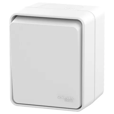 Выключатель Systeme Electric AtlasDesign, PROFI IP54 открытой установки 1-клавишный кнопочный 10 ах, белый
