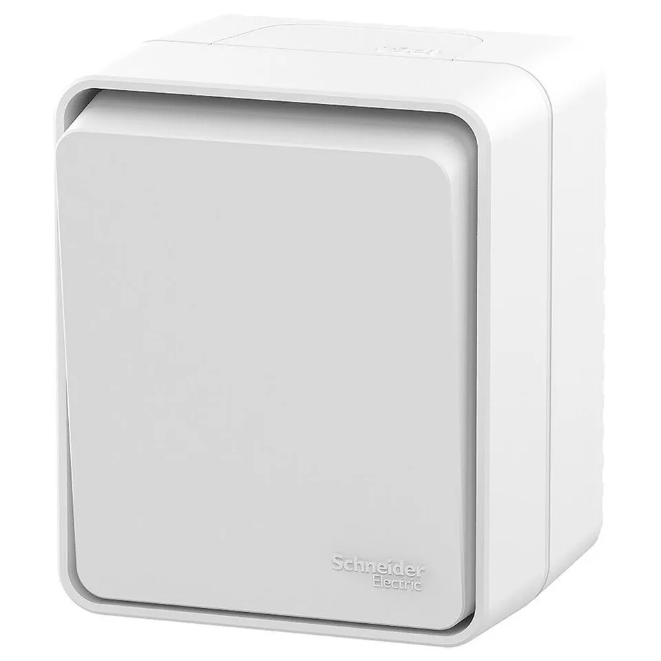 Выключатель Systeme Electric AtlasDesign, PROFI IP54 открытой установки 1-клавишный кнопочный 10 ах, белый