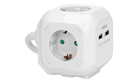 Удлинитель куб, 2хUSB 5V 2,1A + 4x2P+E, со шторками, нем. стандарт, с возможностью накладного монтажа, кабель 1,4м, белый
