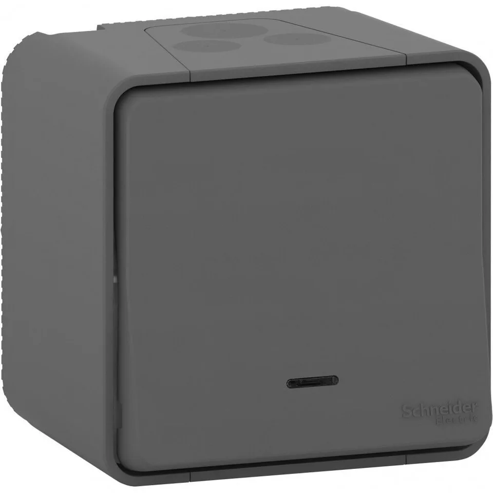 Выключатель Schneider Electric Mureva, S, кнопочный с подсветкой, открытой установ., антрацит, IP55