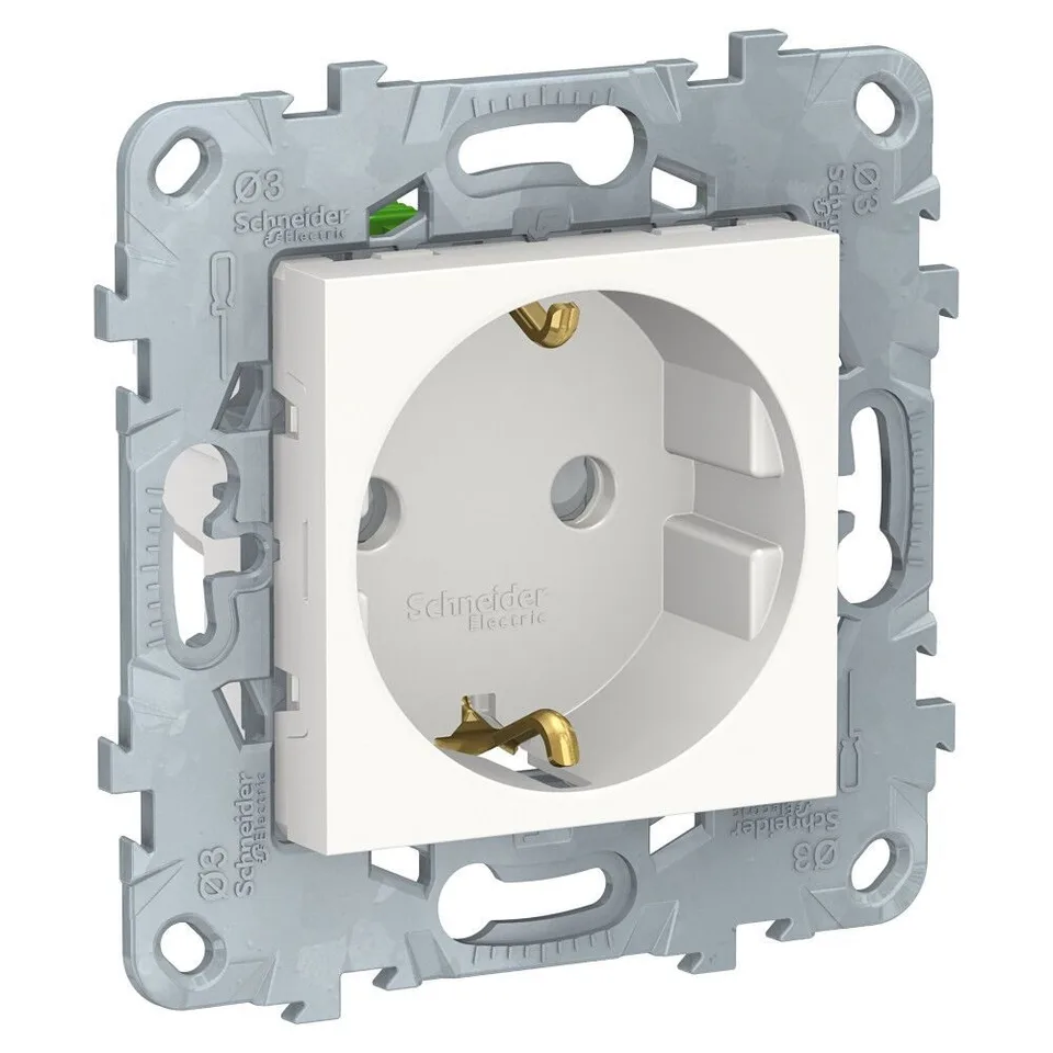 Клемма Schneider Electric Unica, NEW розетка с зазем., со штор., с быстрозажим., 16А, 250В, белый