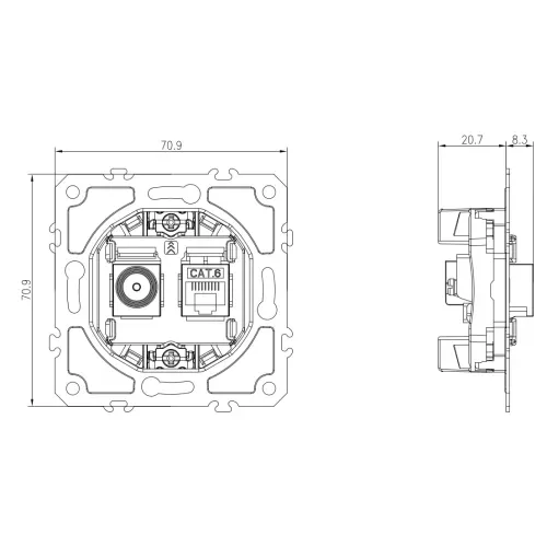 Механизм розетки RJ45/TV cat.6, ClassE-8/0-2400 МГц, серия DB