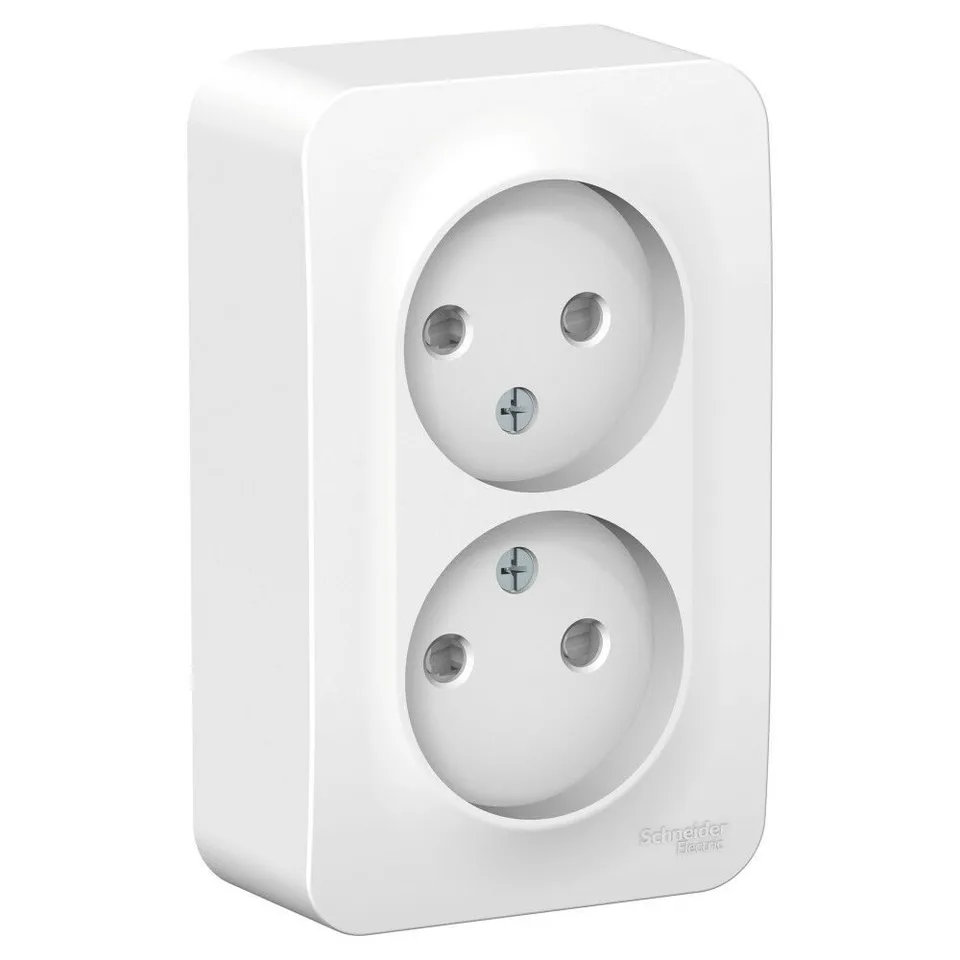 Розетка Systeme Electric Blanca, открытой установки двойная без заземл. со шт. изол. пл., 16А, 250В, белый