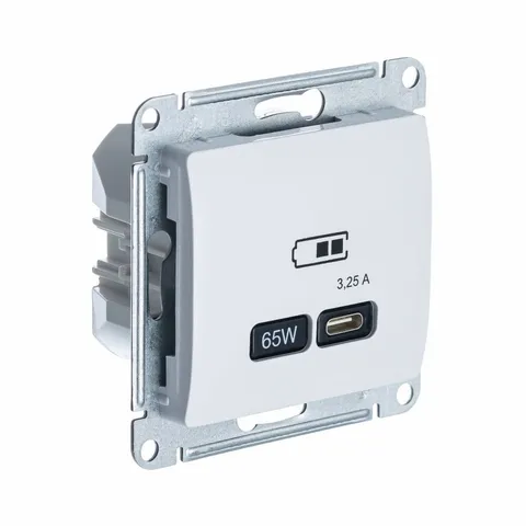 USB-розетка Systeme Electric Glossa, USB розетка тип-С, 65W, высокоскорост. зарядка QC, PD, механизм, белый