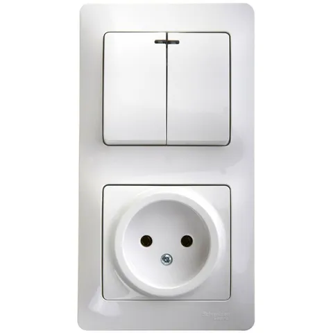 Блок Systeme Electric Glossa, : розетка + 2кл. выкл. с подсветкой бел
