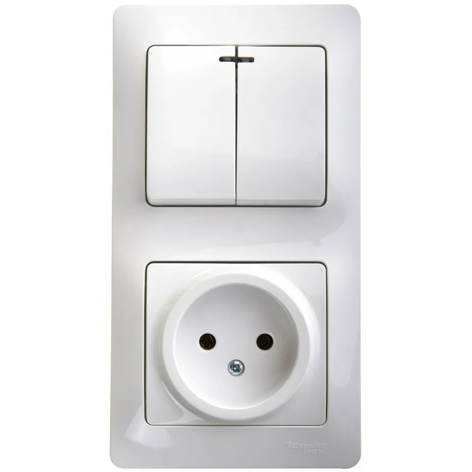 Блок Systeme Electric Glossa, : розетка + 2кл. выкл. с подсветкой бел