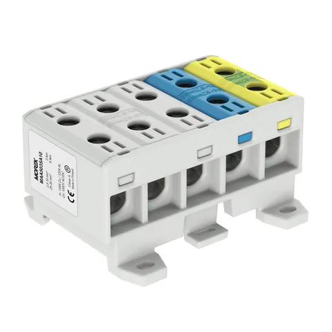 Клеммный моноблок Morek OTL35-5x серый+синий+ж.-з., 5P (3P+N+PE), 5xAl/Cu 2,5_35mm², 135(CU)/120(AL)A, винтовые зажимы