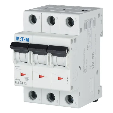 PL6-C4/3, Автомат. выключатель PL6, хар. C, 3-полюсный, Icn=6kA, In=4A