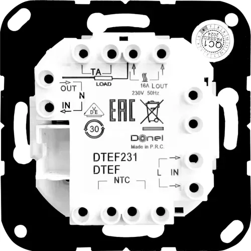 Механизм терморегулятора с внешним датчиком пола, AC230V, 16A, серия DTEF