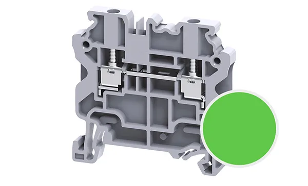 Клемма проходная CY2.5GN /5x50mm, винтовая, 2 присоед., 2,5(max 4)mm2, 24A, 1000V, зеленая
