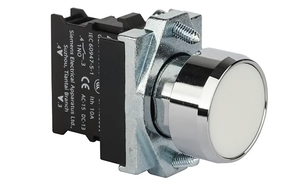 Кнопка плоская PB1S, белая, без фиксации, без подсветки, 1NO, 6A 230VAC/24VDC, 22mm, IP65