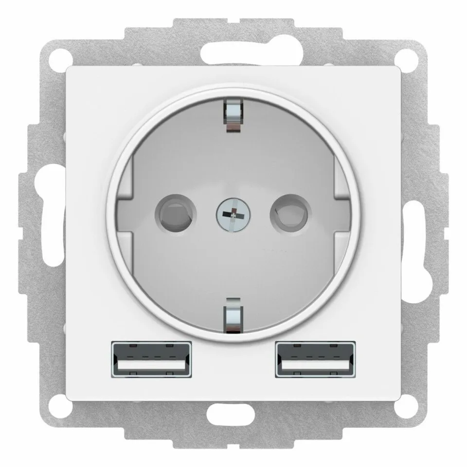 Розетка + USB Systeme Electric AtlasDesign, 16А с 2 A+A, 5В/2,4А, 2х5В/1,2А, механизм, белый