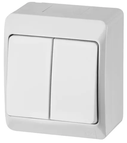 HERMES - Выключатель двухклавишный, 10A/250V, IP44, белый