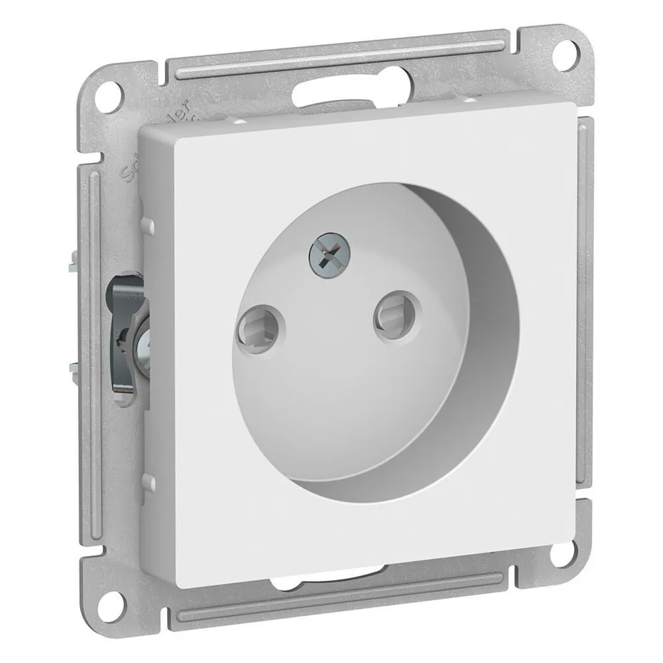 Розетка Systeme Electric AtlasDesign, без заземления со шторками, 16А, механизм, белый