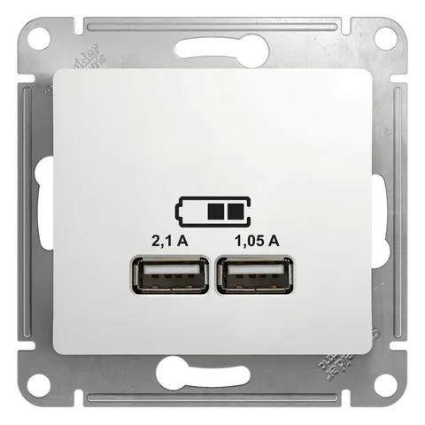 USB-розетка Systeme Electric Glossa, USB розетка, 5В/2100мА, 2х5В/1050мА, механизм, белый