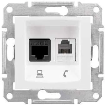 Розетка компьютерная Schneider Electric Sedna, телеф.+компь. роз. кат 5е неэкр. UTP, белый