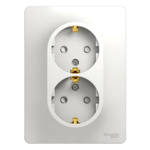 Розетка Systeme Electric Glossa, двойная с заземлением со шторками, 16А, в сборе, белый