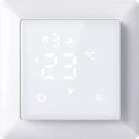 Термостат с датчиком пола, программируемый, 16 A, 55*55 мм., белое стекло
