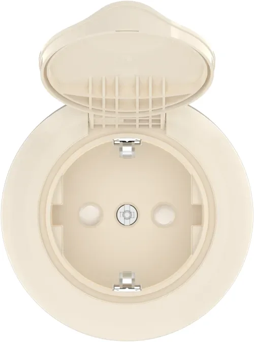 Накладка для розетки Schuko с заземлением с крышкой, со шторками, 16A 250 В~, IP20, глянцевый кремовый, серия D16