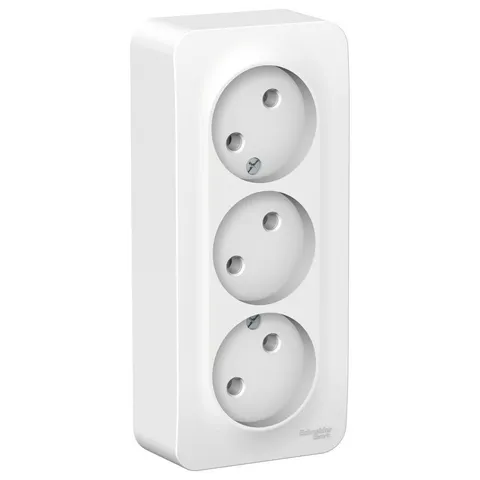 Розетка Systeme Electric Blanca, открытой установки 3-ая без заземления без шт. изол. пл., 16А, 250В, белый