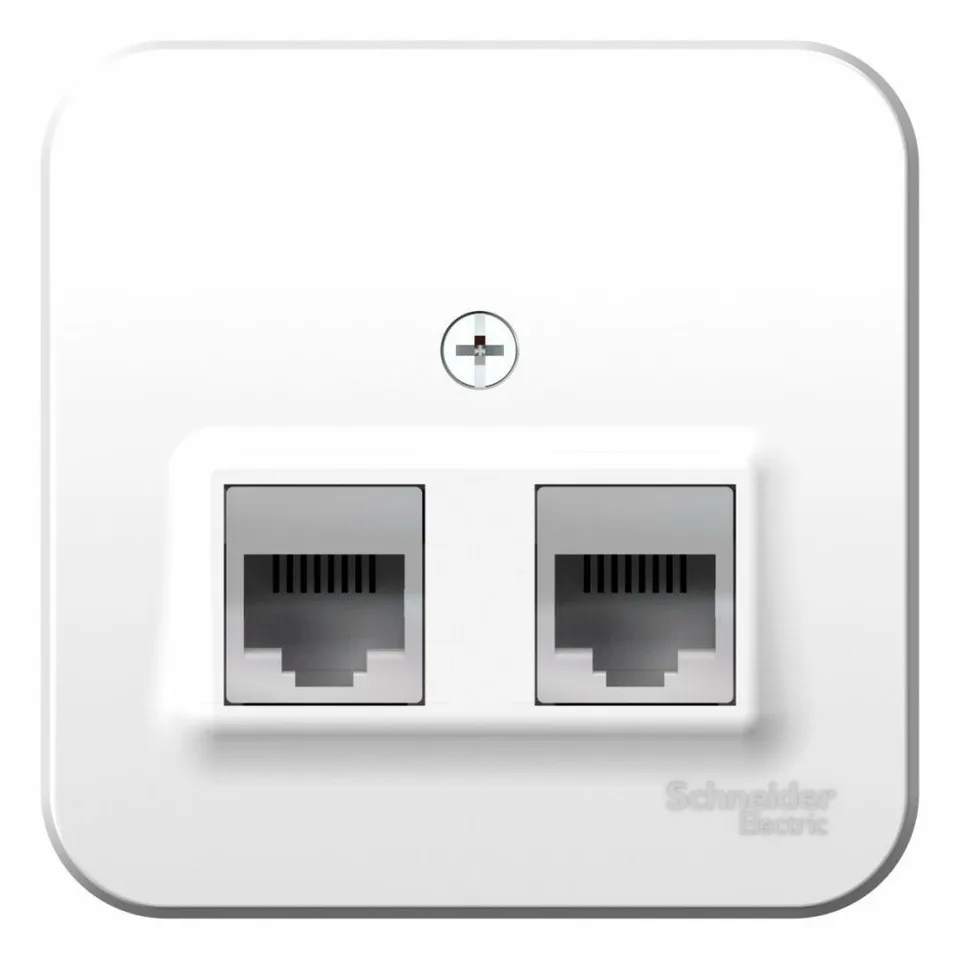 Розетка телефонная Systeme Electric Blanca, открытой установки двойная: комп. RJ45, кат.5E + телеф. RJ11, изол. пл., белый