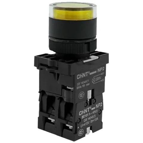 Кнопка управления NP2-EW3565 1НО+1НЗ желтая AC/DC230В(LED), IP40 (R)