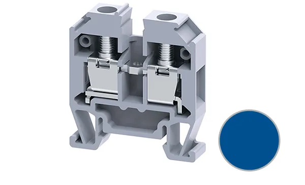 Мини-клемма проходная CMT4BU /6x27mm, DIN15, винтовая, 2 присоед., 4(max 6)mm2, 32A, 500V, синяя