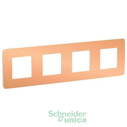 Рамка Schneider Electric Unica, STUDIO 4-постовая, медь/белый