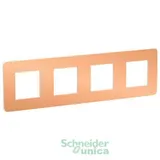 Рамка Schneider Electric Unica, STUDIO 4-постовая, медь/белый