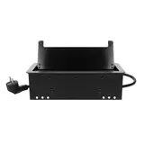 Блок розеточный встраиваемый 2x2P+E со шторками, 3600Вт, 2хUSB 2,1A, 2xRJ45, кабель 1,5m, щеточный ввод, металл, черный
