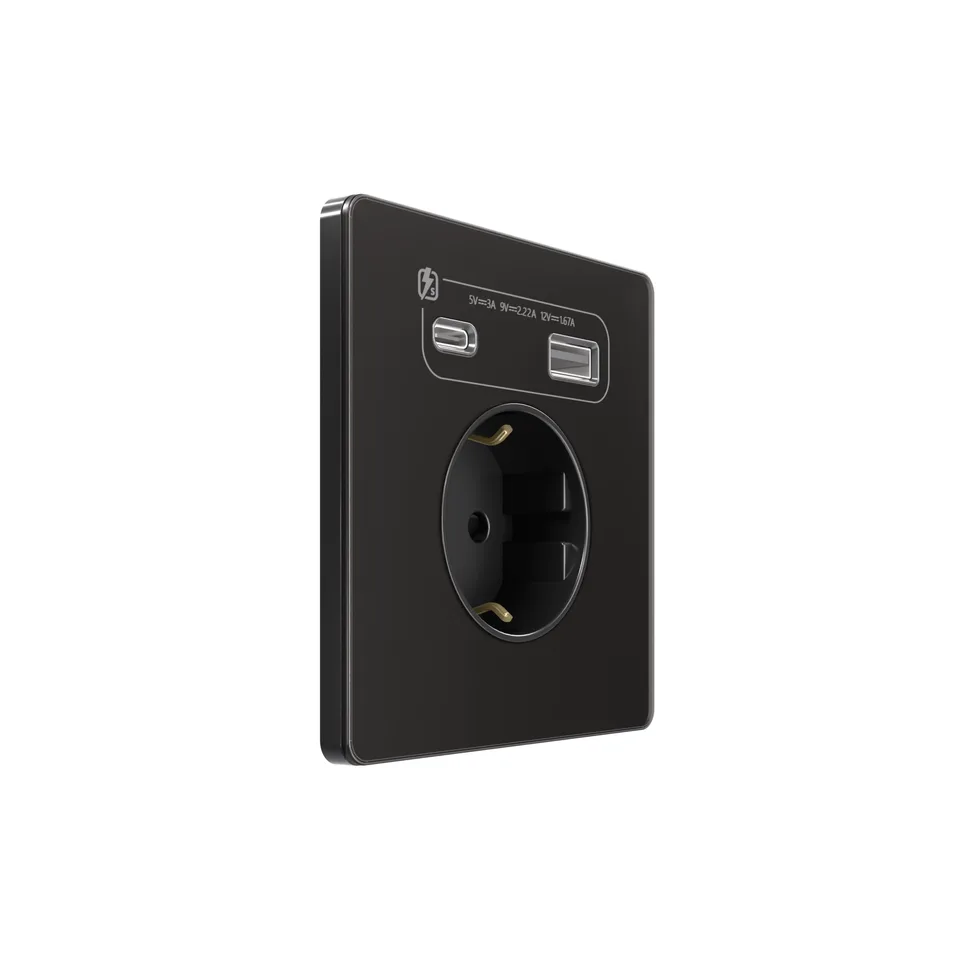 Розетка + USB Systeme Electric Infinity, скрытой установки с зк и зар. устр. А+С 20Вт (250В, 16А, защит. шторки), Полярная ночь
