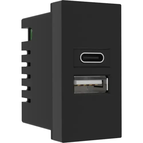 USB зарядное устройство, 2.1A, Type A + C, 1 мод., черн. (22.5х45мм)