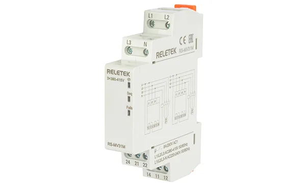 Реле контроля фаз RS-MV31M, 3P, 2CO, 266_540VAC(L-L), 2s, обрыв, чередование, 1M