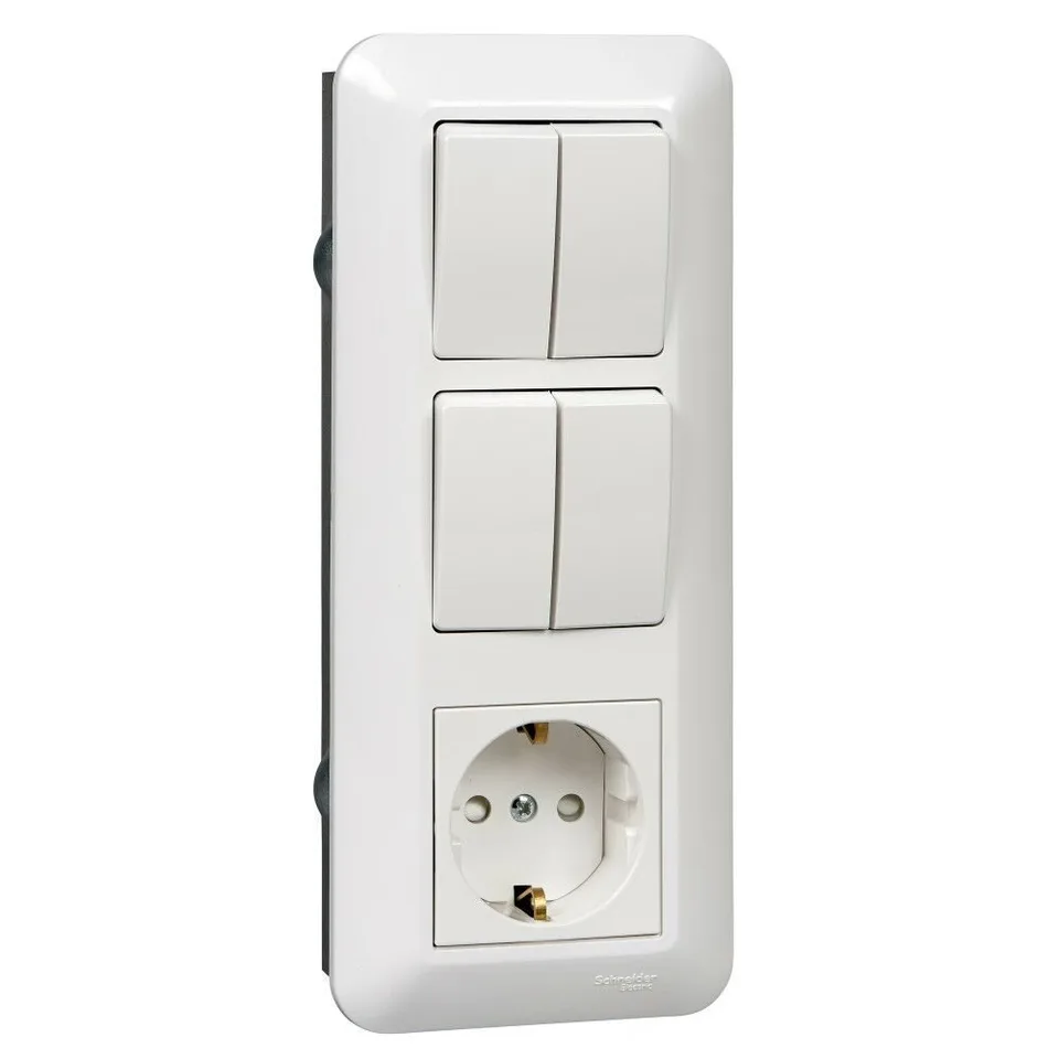 Блок Systeme Electric Blanca, прима скрытой установки рсзк+В2КЛ.+В2КЛ.(250В, выкл.6А, роз.16А, защ. шторками) белый. Россия
