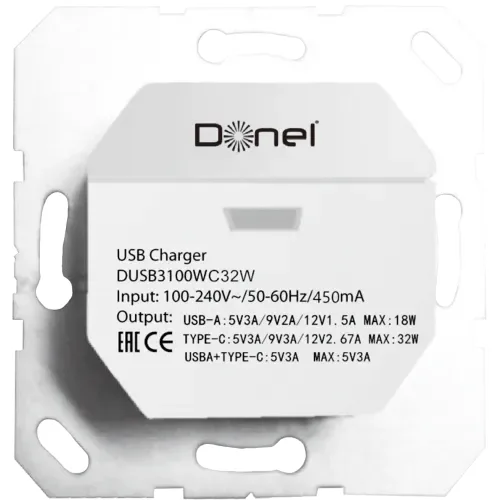 USB зарядное устройство, 3.1A. тип A:max 18W, тип С:max 32W, белый, серия DUSB