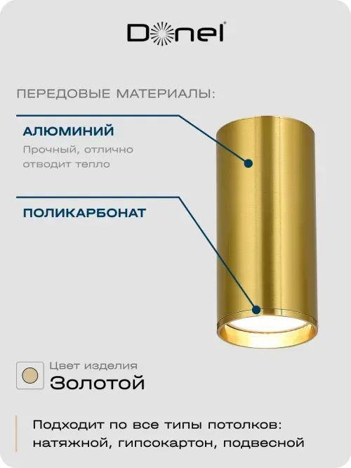 Светильник накладной, GU10, D55xH80мм, IP20, латунь, без лампы