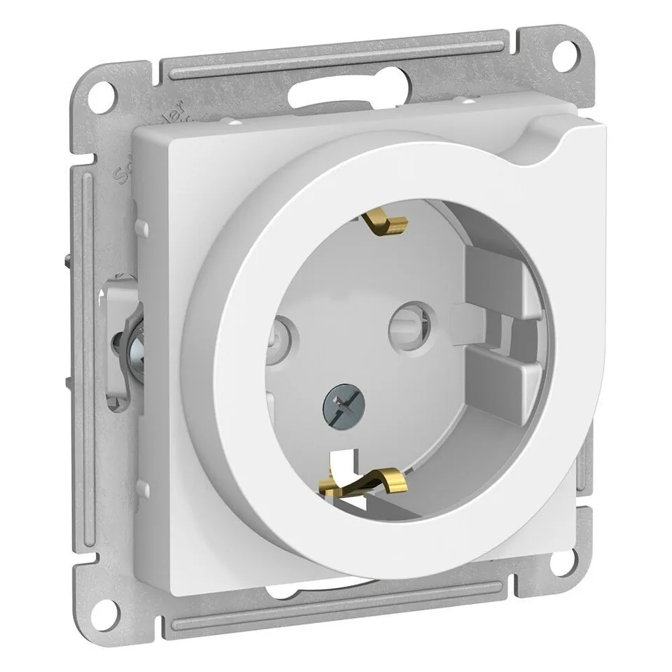 Розетка Systeme Electric AtlasDesign, с заземлением со шторками с выталк., 16А, механизм, белый