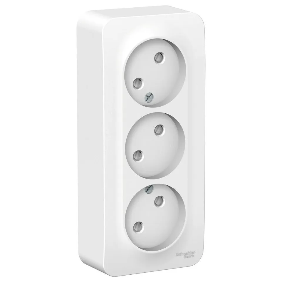 Розетка Systeme Electric Blanca, открытой установки 3-я без заземления со шт. изол. пл., 16А, 250В, белый