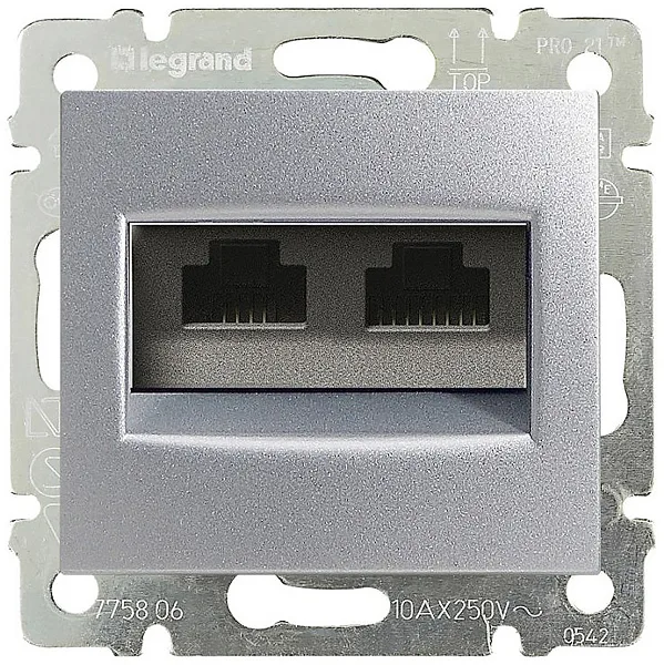 Valena - Розетка 2хRJ-45 FTP CAT6 монтаж на винтах, алюминий