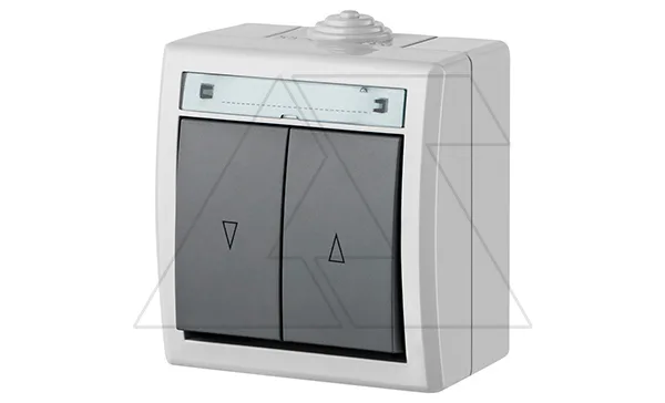 AQUANT - Переключатель для роллет двухклавишный, 10A/250V, ABS ,UV, IP55, корпус RAL7035/кнопка RAL7043