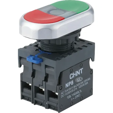 Двойная, кнопка NP8-11SD/3 зеленый, AC110-230В(LED), 2НЗ, IP65 (R)