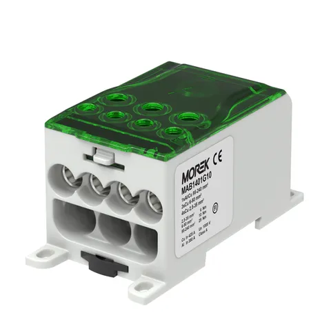 Блок распред. Morek OJL400A зелено-серый, 1P, вх. 1x95_240mm² Al/Cu, вых. 4x2,5_35 + 3x6_50mm² Cu, 425(CU)/380(AL), 1000V, винтовые зажимы