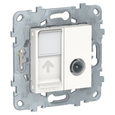 Розетка ТВ Schneider Electric Unica, NEW TV одиночная + комп. RJ45 кат.6 UTP, 1 модуль, белый
