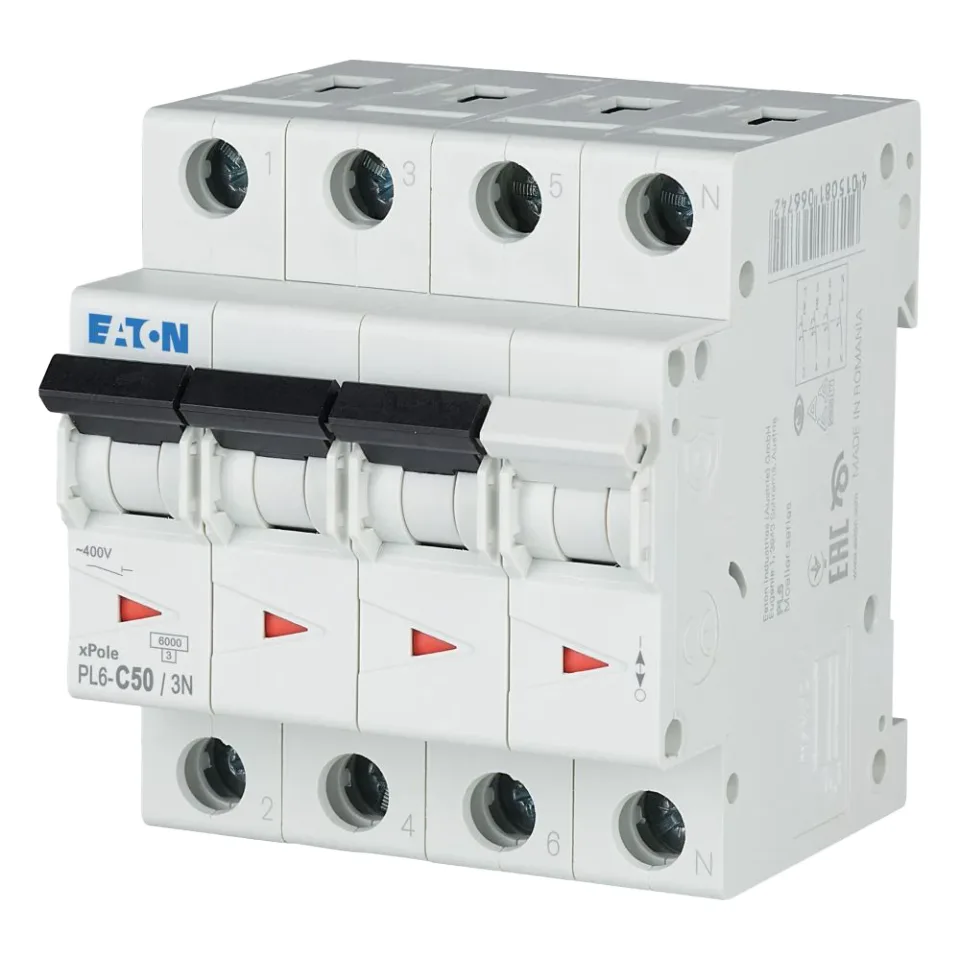 Авт. выключатель PL6-C50/3N, 3P+N, 50A, х-ка C, 6кА
