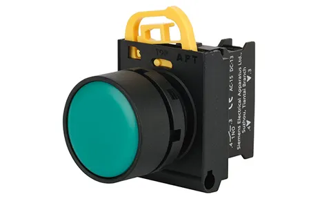 Кнопка плоская PB3E, зеленая, без фиксации, без подсветки, 1NO, 6A 230VAC/24VDC, 22mm, IP65
