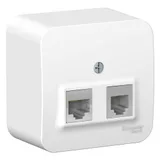 Розетка телефонная Systeme Electric Blanca, открытой установки двойная: комп. RJ45, кат.5E + телеф. RJ11, изол. пл., белый